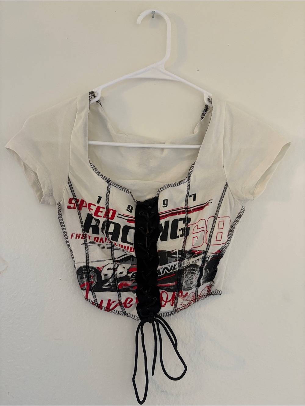 Women’s Racing Graphic Lace-Up Crop Top